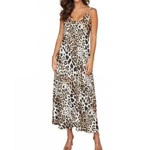 NEW MILIO MILANO italian leopard print slip dress in white multi